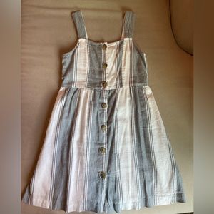Grey & White Striped Button-Down Summer Dress Girls Size 12 (similar juniors XS)
